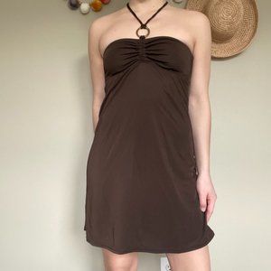 Vintage Y2K Brown Halter Ring Tie Dress